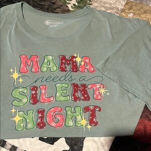 Green Graphic Tee with Festive Print